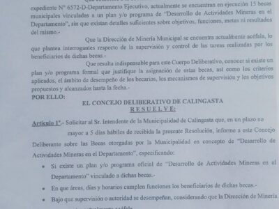 Calingasta: el Concejo pide explicaciones por becas de $400.000 a desempleados mineros 